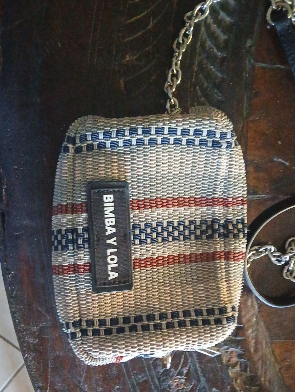 BIMBA Y LOLA Woven Beige Stripe Shoulder Bag